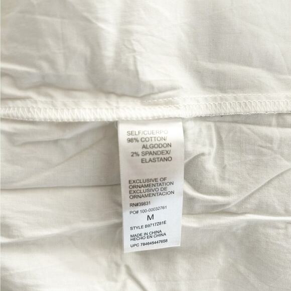 Democracy White Cotton Blend Cold Shoulder Round Neck Fringe Hem Top Size Medium - Picture 3 of 5